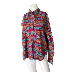 Vintage Latigo Western Shirt Colorful Southwestern Cotton Made in USA Size Large